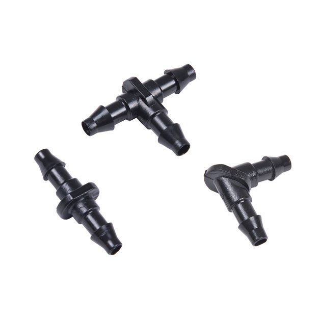 Kalolary 100pcs 1/4" Universal Barbed Tee Fittings Barbed Connectors Drip Irrig 