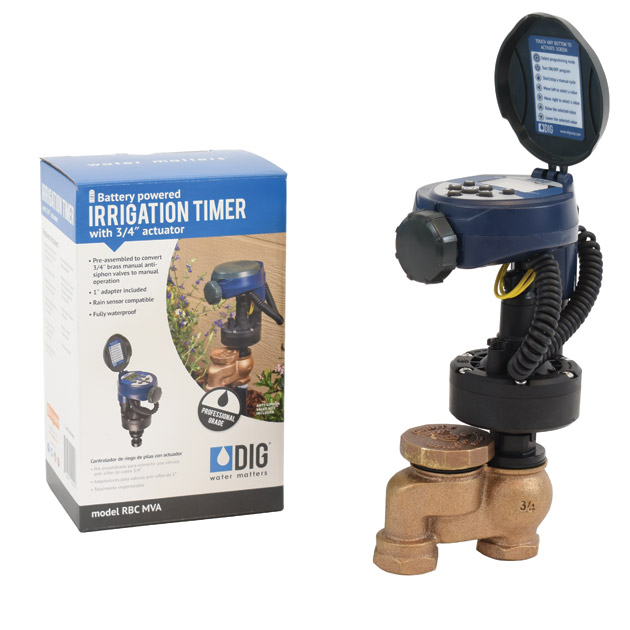 Controller with 3/4 In-Line Valve DIG RBC-7000 Single Station Battery Operated Irrigation Timer 
